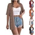 thumbnail image 1 of Bmawag Cardigans for Women Trendy Women's Casual Loose Solid Color Hollow Out Elbow Length Sleeve Cardigan Tops Coat Orange S, 1 of 8