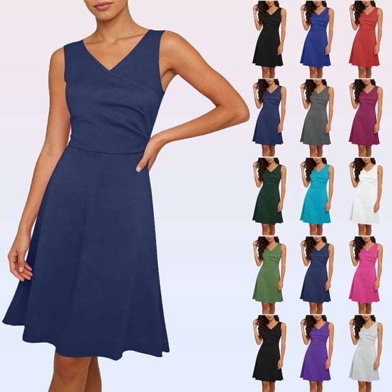 Summer Dresses for Women Plus Size Beach Midi Dress Casual Loose Sundress V-Neck Sleeveless Party Dresses for Women