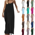 thumbnail image 1 of Bmawag Dresses for Women Fashion Plus Size Crew Neck Solid Color Sleeveless Summer Beach Maxi Dress, 1 of 9