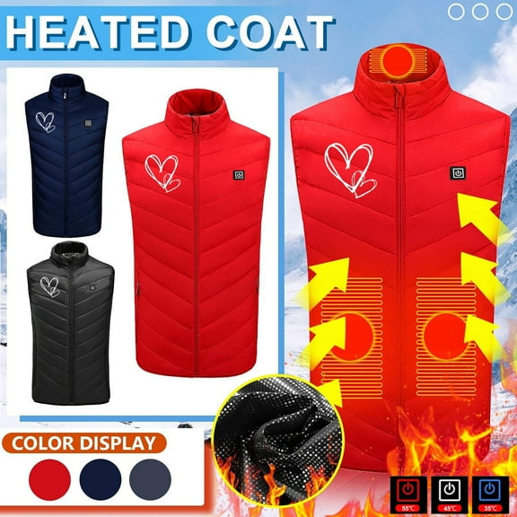 Bmawag Heated Jacket Plus Size Lightweight 9pcs Heating Pads Heated Vest 3 Heating Levels USB Electric Washable Winter Coats for Women Men on Clearance (Battery Pack Not Included)