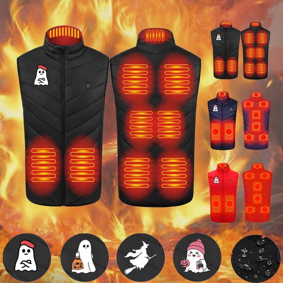 Bmawag Heated Vest 9 Heating Zones Plus Size Lightweight Unisex Heated Jacket 3 Temperature Control USB Electric Winter Coat with Pocket on Clearance Black#04 4XL