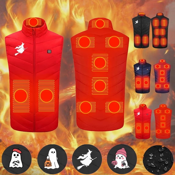Bmawag Heated Vest 9 Heating Zones Plus Size Lightweight Unisex Heated Jacket 3 Temperature Control USB Electric Winter Coat with Pocket on Clearance Red#02 M