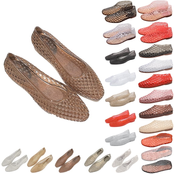 Bmawag Jelly Flat Sandals for Women Lightweight Round Toe Slip-On Hollow Breathable Jelly Mesh Flats Pink 10