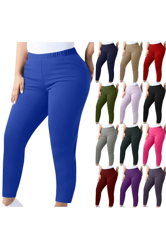 Legging for Women Plus Size Leisure Sport Yoga Pants Elastic Waist Casual Slim Fit Solid Color Long Pants for Women with Pockets Blue 4XL