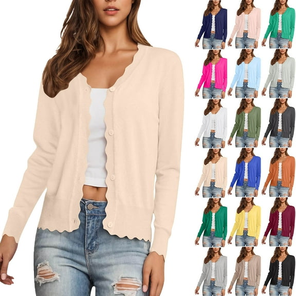 Bmawag Lightweight Cardigans for Women Trendy Women's Button Down Open Front V-Neck Long Sleeve Casual Loose Soft Knit Cardigan Sweaters Outerwear Beige L