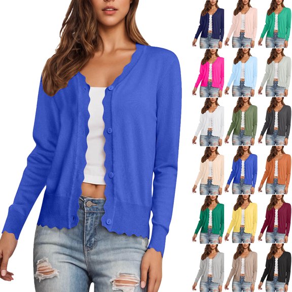 Bmawag Lightweight Cardigans for Women Trendy Women's Button Down Open Front V-Neck Long Sleeve Casual Loose Soft Knit Cardigan Sweaters Outerwear Blue S