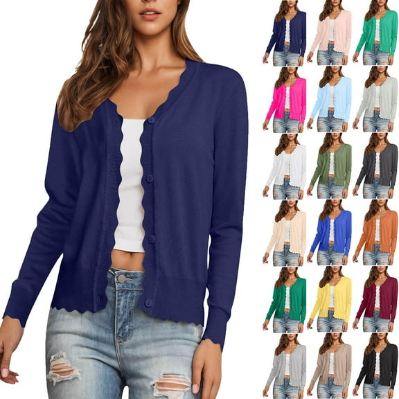 Bmawag Lightweight Cardigans for Women Trendy Women's Button Down Open Front V-Neck Long Sleeve Casual Loose Soft Knit Cardigan Sweaters Outerwear Dark Blue M