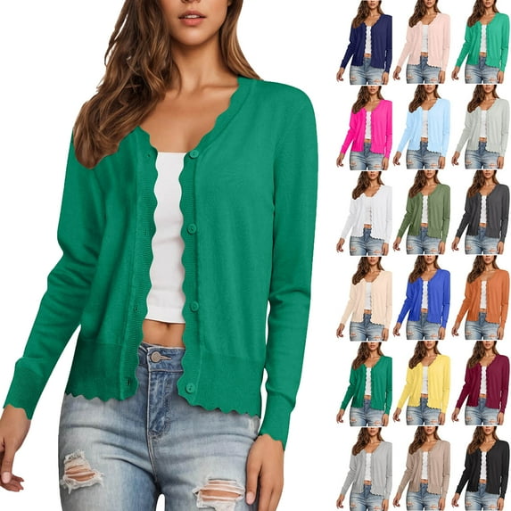 Bmawag Lightweight Cardigans for Women Trendy Women's Button Down Open Front V-Neck Long Sleeve Casual Loose Soft Knit Cardigan Sweaters Outerwear Green L