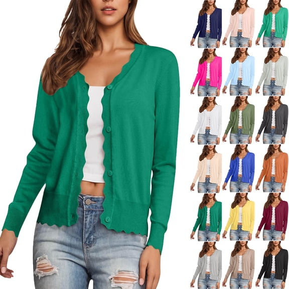 Bmawag Lightweight Cardigans for Women Trendy Women's Button Down Open Front V-Neck Long Sleeve Casual Loose Soft Knit Cardigan Sweaters Outerwear Green L