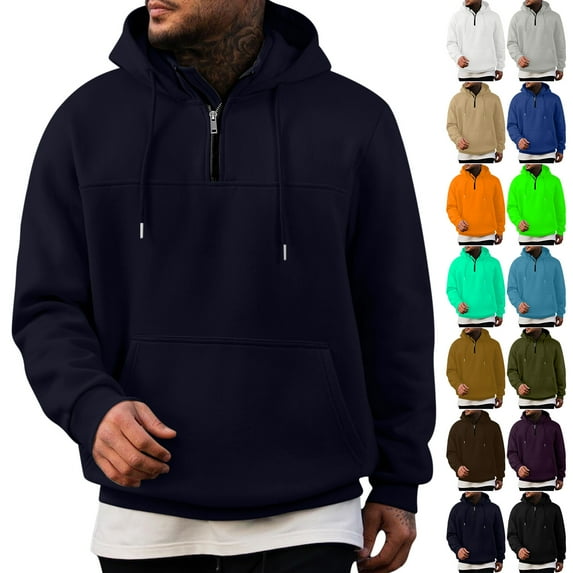 Bmawag Men Hooded Pullover Shirt Plus Size Long Sleeve Zip-up Solid Color Men's Casual Sports Loose Drawstring Pullover Hoodie Coffee S