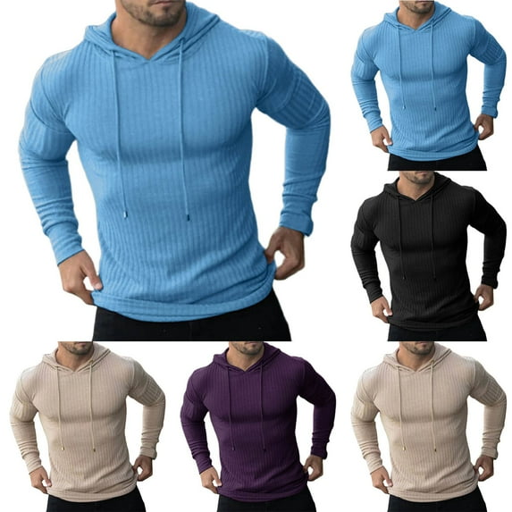 Bmawag Men Pullover Shirt with Hood Plus Size Long Sleeve Open Front Solid Color Men's Sweatshirts Casual Sport Blouse Lightweight Shirt Khaki L