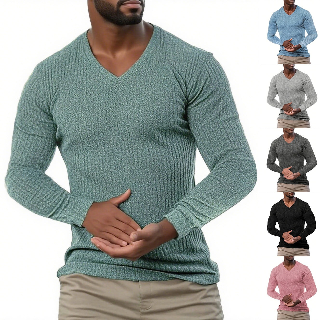 Bmawag Men's Shirts Plus Size Long Sleeve V-Neck Solid Color Men's ...