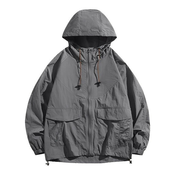 Bmawag Men's Sun Protection Jacket Hooded Waterproof Windproof Big and Tall Men's Solid Color Raincoats Windbreakers with Pockets for Sport Outdoor Hiking Gift for Men Dark Gray XL