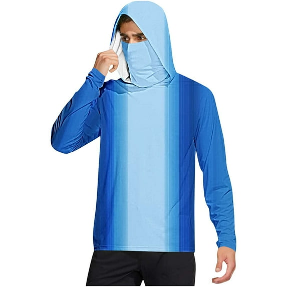 Bmawag Men's Sun Protection Shirts Summer Casual Loose UFP50+ Sun Protective Lightweight Outdoor Hiking Printed Long Sleeve Plus Size Blouse Tops with Mask Hooded Gift for Men Blue-02 M