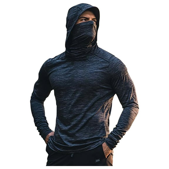 Bmawag Men's Sun Protection Shirts Summer Casual Loose UFP50 Sun Protective Lightweight Outdoor Hiking Printed Long Sleeve Plus Size Blouse Tops with Mask Hooded Gift for Men Black-03 M