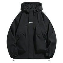 Bmawag Men's Windproof Jacket with Hoodies Waterproof Big and Tall Men's Solid Color Raincoats Windbreakers Multi Pockets for Sport Outdoor Hiking Gift for Men Black 3XL
