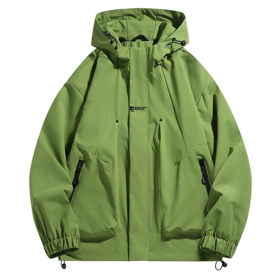 Bmawag Men's Windproof Jacket with Hoodies Waterproof Big and Tall Men's Solid Color Raincoats Windbreakers Multi Pockets for Sport Outdoor Hiking Gift for Men Green S