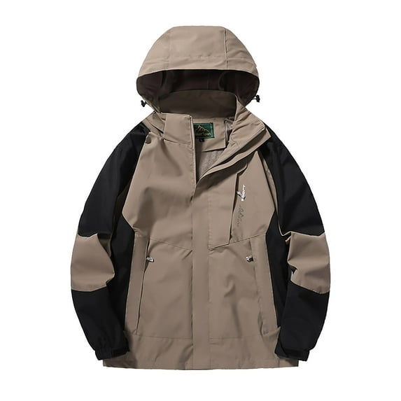 Bmawag Mens Outdoor Jacket with Hoodies Waterproof Windproof Big and Tall Men's Color Blocked Raincoats Windbreakers with Pockets for Sport Outdoor Hiking Gift for Men Brown XL