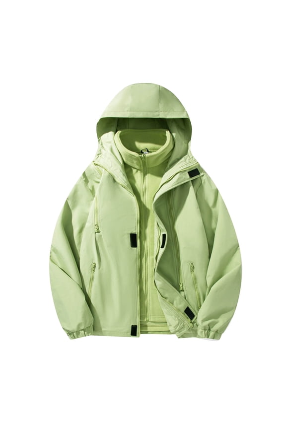 Outdoor Detachable Inner Jacket for Men Hooded Waterproof Windproof Big and Tall Men's Solid Color Raincoats Windbreakers with Pockets for Sport Outdoor Hiking Gift for Men Green XL