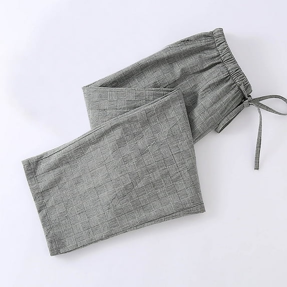 Bmawag Pajama Pants for Men Lightweight Indoor House Trousers Elastic Waist Drawstring Straight Leg Casual Loose Fit Solid Color Long Pants for Men Gray L