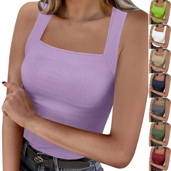 Bmawag Plus Size Womens Tank Tops Sleeveless Square Neck Solid Color Shirts Women Pullover Oversized Sweatshirts Dark Blue XXL