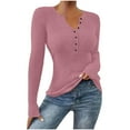thumbnail image 1 of Bmawag Spring Blouses for Women 2025 Long Sleeve V-Neck Solid Color Button Up Pullover Shirts Women's Fashionable Dressy Casual Loose Shirts Gifts for Women Pink XXL, 1 of 8