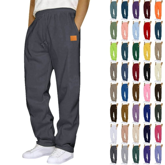 Bmawag Sweapants for Men with Pockets Outdoor Running Jogger Pants Elastic Waist Drawstring Workout Straight Leg Casual Solid Color Sweatpants Dark Gray XL