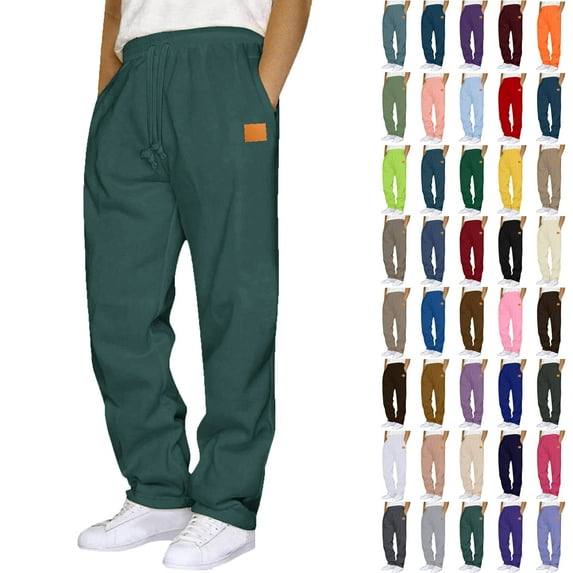 Bmawag Sweapants for Men with Pockets Outdoor Running Jogger Pants Elastic Waist Drawstring Workout Straight Leg Casual Solid Color Sweatpants Green XL