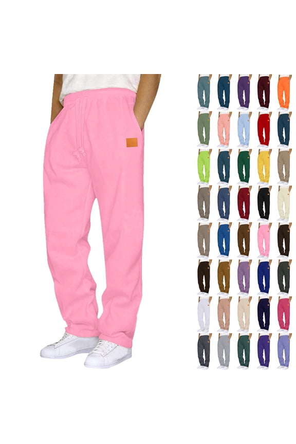 Sweapants for Men with Pockets Outdoor Running Jogger Pants Elastic Waist Drawstring Workout Straight Leg Casual Solid Color Sweatpants Pink S