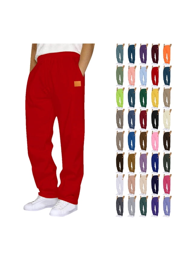 Sweapants for Men with Pockets Outdoor Running Jogger Pants Elastic Waist Drawstring Workout Straight Leg Casual Solid Color Sweatpants Red M