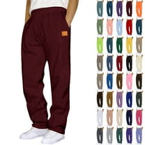 Bmawag Sweapants for Men with Pockets Outdoor Running Jogger Pants Elastic Waist Drawstring Workout Straight Leg Casual Solid Color Sweatpants Wine S