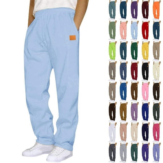 Bmawag Sweapants for Men with Pockets Outdoor Running Jogger Pants Elastic Waist Drawstring Workout Straight Leg Casual Solid Color Sweatpants