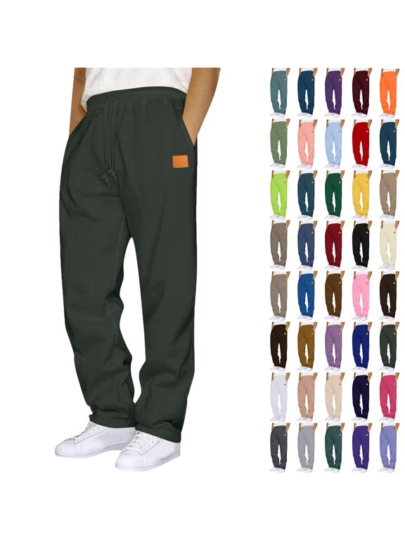 Sweapants for Men with Pockets Outdoor Running Jogger Pants Elastic Waist Drawstring Workout Straight Leg Casual Solid Color Sweatpants