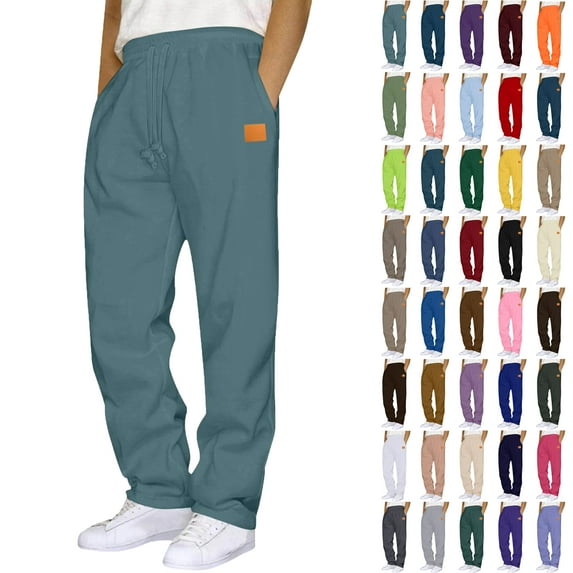 Bmawag Sweapants for Men with Pockets Outdoor Running Jogger Pants Elastic Waist Drawstring Workout Straight Leg Casual Solid Color Sweatpants