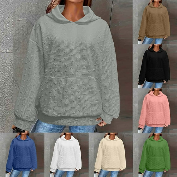 Bmawag Sweatshirt for Women with Hoodies Plus Size Long Sleeve Crew Neck Solid Color Women Casual Fashion Loose Sweatshirt Tops with Pocket Green S