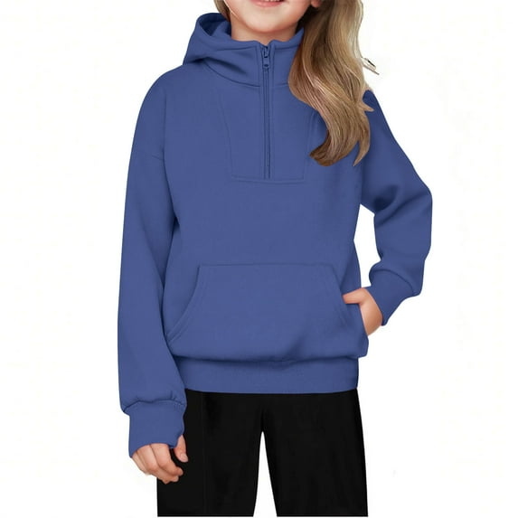 Sweatshirts for Girls 5-14 Years Kids Tween Girls Casual Leisure Pullover Blouses with Zipper Children Winter Autumn Solid Color Long Sleeve Hooded Baby Girl Clothes Blue 13 Years