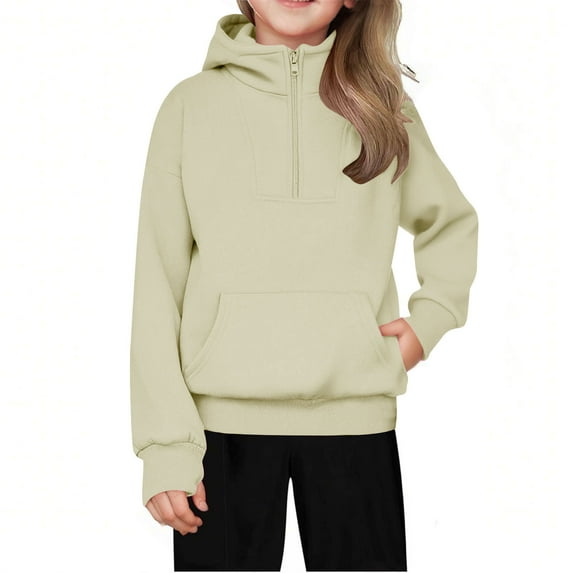 Sweatshirts for Girls 5-14 Years Kids Tween Girls Casual Leisure Pullover Blouses with Zipper Children Winter Autumn Solid Color Long Sleeve Hooded Baby Girl Clothes Beige 7 Years