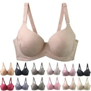 BMAWAG Underwire Bras for Women Plus Size Adjustable Shoulder Straps Lace Bra Underwiree Extra-Elastic Bra Active Yoga Sports Bras Summer Savings Clearance Beige 110E