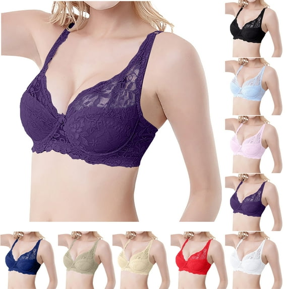 Bmawag Underwire Bras for Women ,Plus Size Push-up Lace Bra Wirefreee Extra-Elastic Bra Adjustable Shoulder Straps Sports Bras Underwear 75B-100C