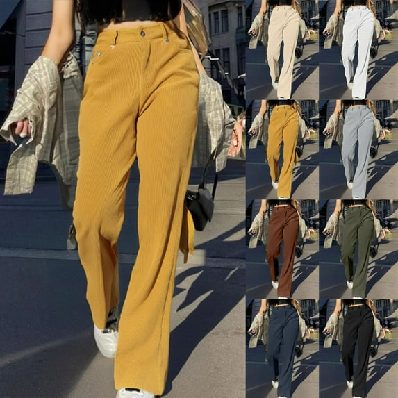 Bmawag Wide Leg Trousers Women with Pockets Plus Size Athletic Active Casual Loose Fit Pant Straight Leg Casual Loose Fit Solid Color Long Pants for Women Black M