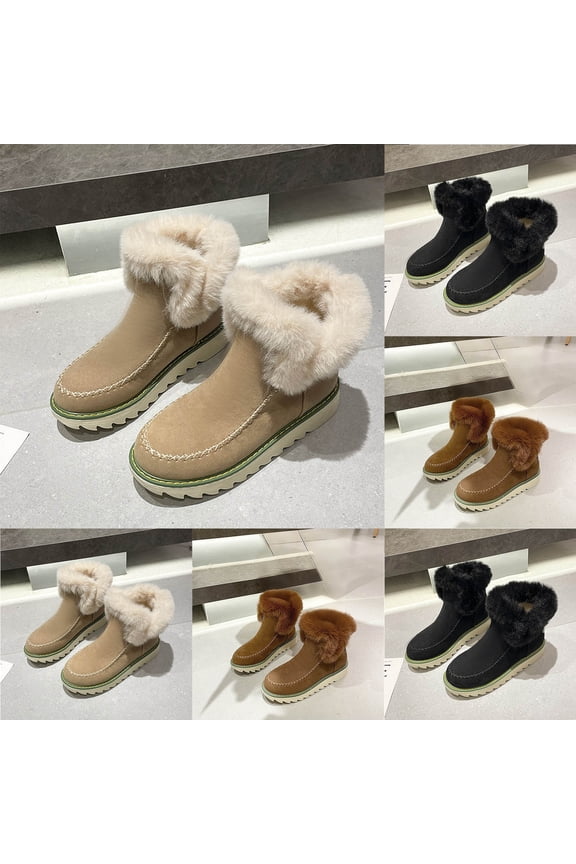 Winter Casual Snow Boots for Women Round Toe Flat Heels Mid Calf Ankle Warm Boots Women Casual Comfort Fashion Booties Short Boots Brown 36
