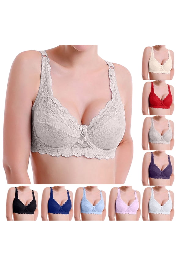 Wirefree Bras for Women ,Plus Size Push-upe Lace Bra Wirefreee Extra-Elastic Bra Adjustable Shoulder Straps Sports Bras Underwear 75B-100C