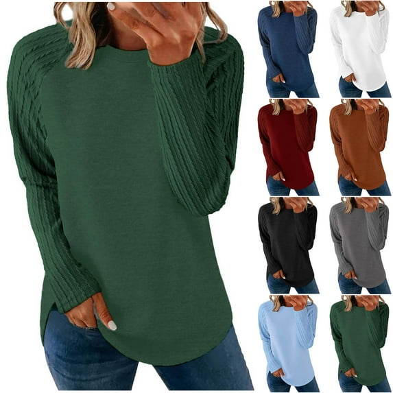 Bmawag Women Blouses Plus Size Long Sleeve Crew Neck Solid Color Sweatshirt Women Lightweight Casual Tops Pullover Blouse Navy XXL