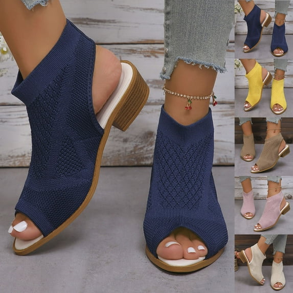 Bmawag Women Casual Boots Peep Toe Low Heel Breathable Mid Calf Ankle Boots Women Casual Comfort Fashion Booties Short Boots Yellow 36