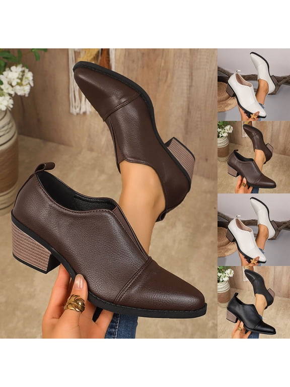 Women Dressy Boots Pointy Toe Low Heel Mid Calf Ankle Boots Women Casual Comfort Fashion Booties Short Boots Brown 38
