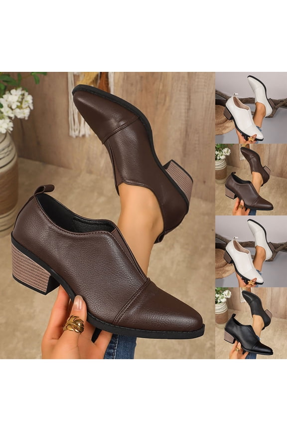 Women Dressy Boots Pointy Toe Low Heel Mid Calf Ankle Boots Women Casual Comfort Fashion Booties Short Boots Brown 42