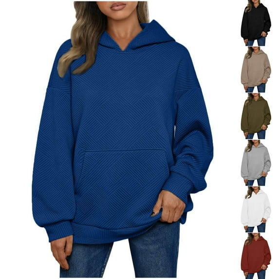 Bmawag Women Hoodies Plus Size Long Sleeve Solid Color Pullover Tops Women's Casual Loose Sweatshirt with Pocket Brown XXL