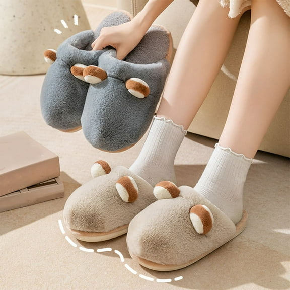 Bmawag Women House Slippers Round Toe Flat Heels Comfortable Home Cute Thick Heel Winter Cotton Plush Warm Home Furnishing Slippers Valentine's Day Gift Khaki 42-43