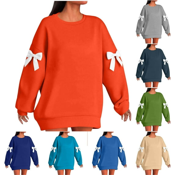 Bmawag Women Sweatshirt Plus Size Long Sleeve Crew Neck Solid Color Lightweight Pullover Tops Casual Loose Drawstring Sweatshirt Sky Blue 5XL