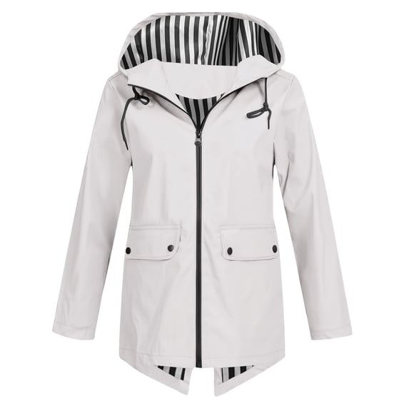 Bmawag Women Windproof Waterproof Jackets Women's Hooded Plus Size Solid Color Raincoats Windbreakers Multiple Pockets for Sport Outdoor Hiking Gift for Women White M